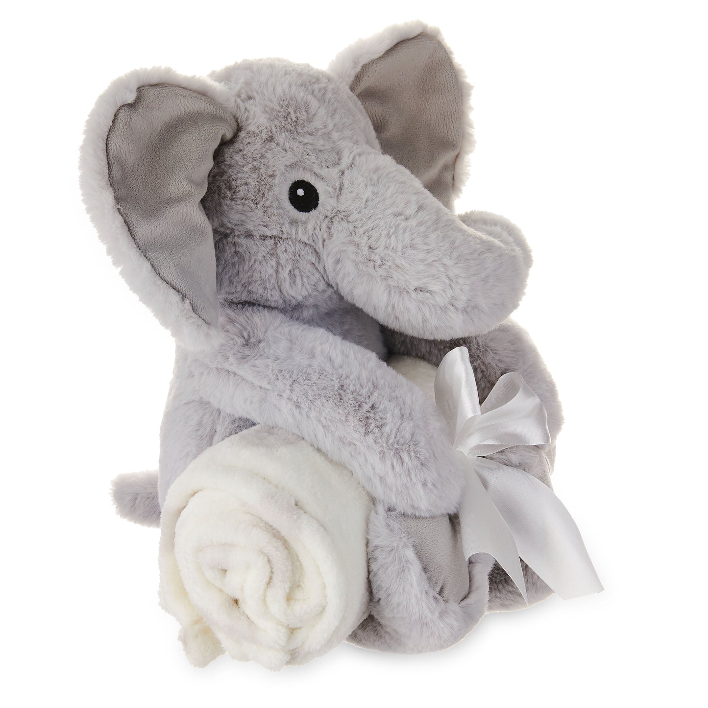 Baby & Toddler White & Gray Dots Blanket and Plush Elephant Toy Set for Baby Boy or Baby Girl