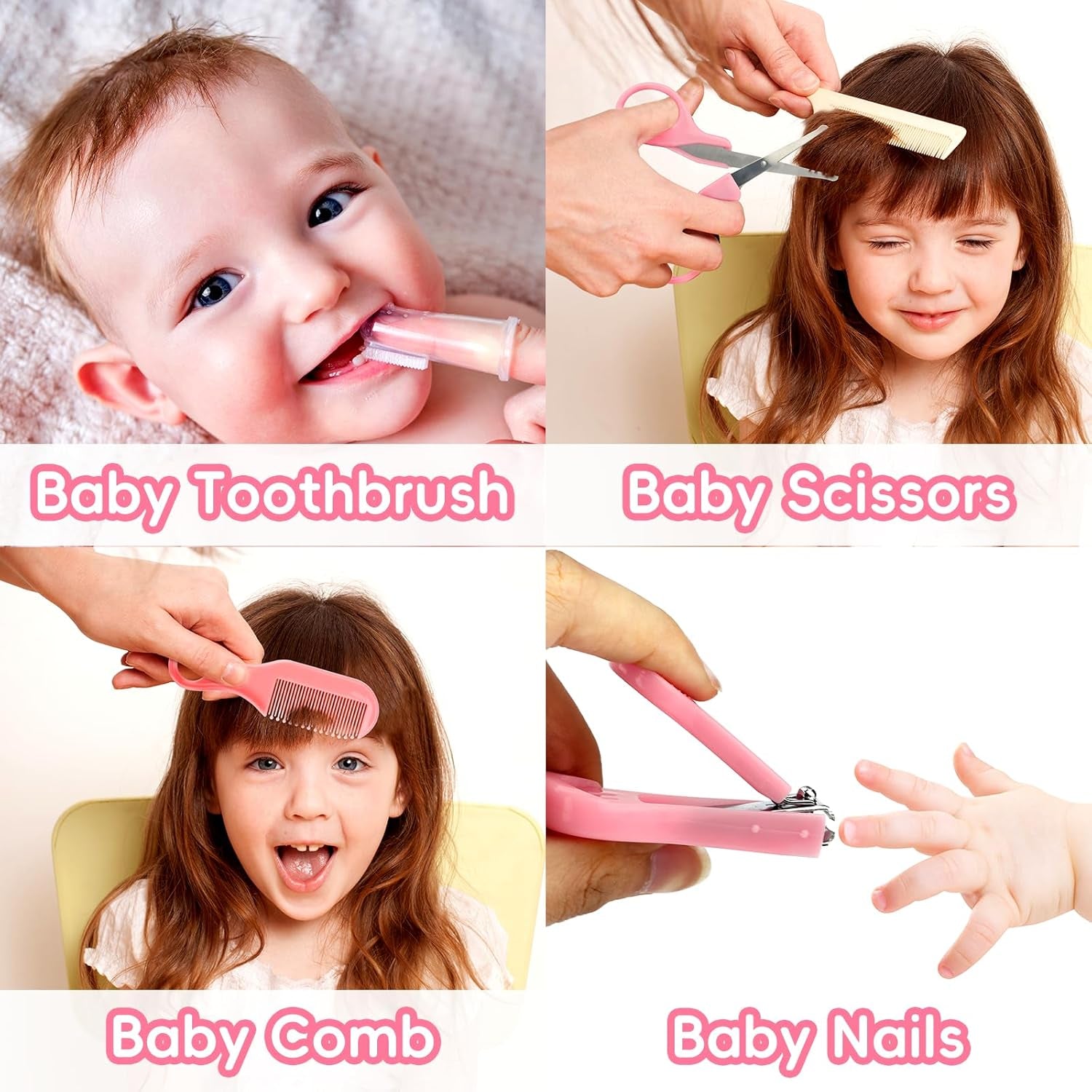 Baby Grooming Kit, Infant Safety Care Set with Hair Brush Comb Nail Clipper Nasal Aspirator,Baby Essentials Kit for Newborn Girls Boys (Pink Baby Grooming Kit)