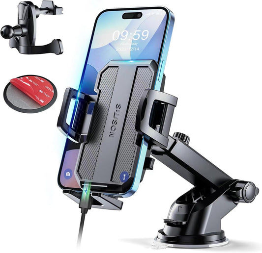 Upgraded 3-In-1 Car Phone Holder Mount [Powerful Suction] Phone Mount for Car Dashboard Air Vent Windshield,For All Iphone Android Phone (Black)