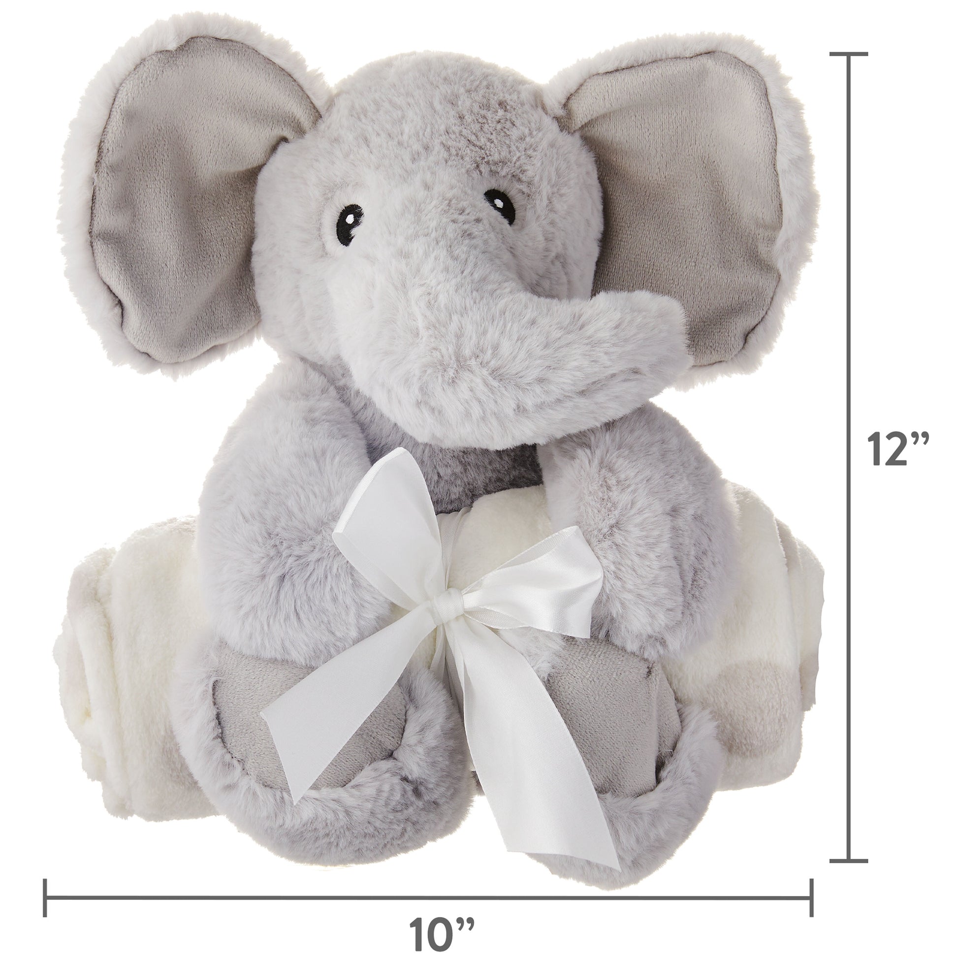 Baby & Toddler White & Gray Dots Blanket and Plush Elephant Toy Set for Baby Boy or Baby Girl