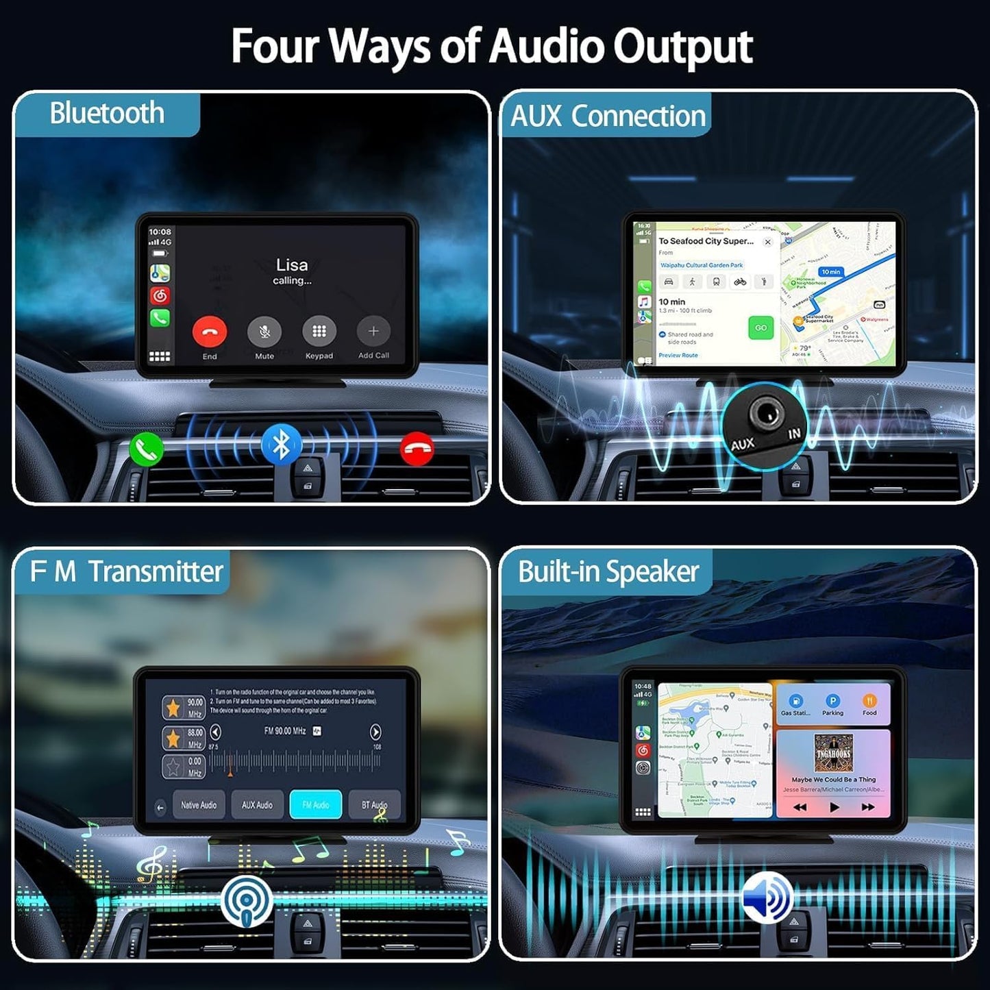 Wireless Car Stereo Compatable with Apple Carplay and Android Auto,7" HD Portable Bluetooth Carplay Touch Screen for Car,With Backup Camera Car Play for All Cars