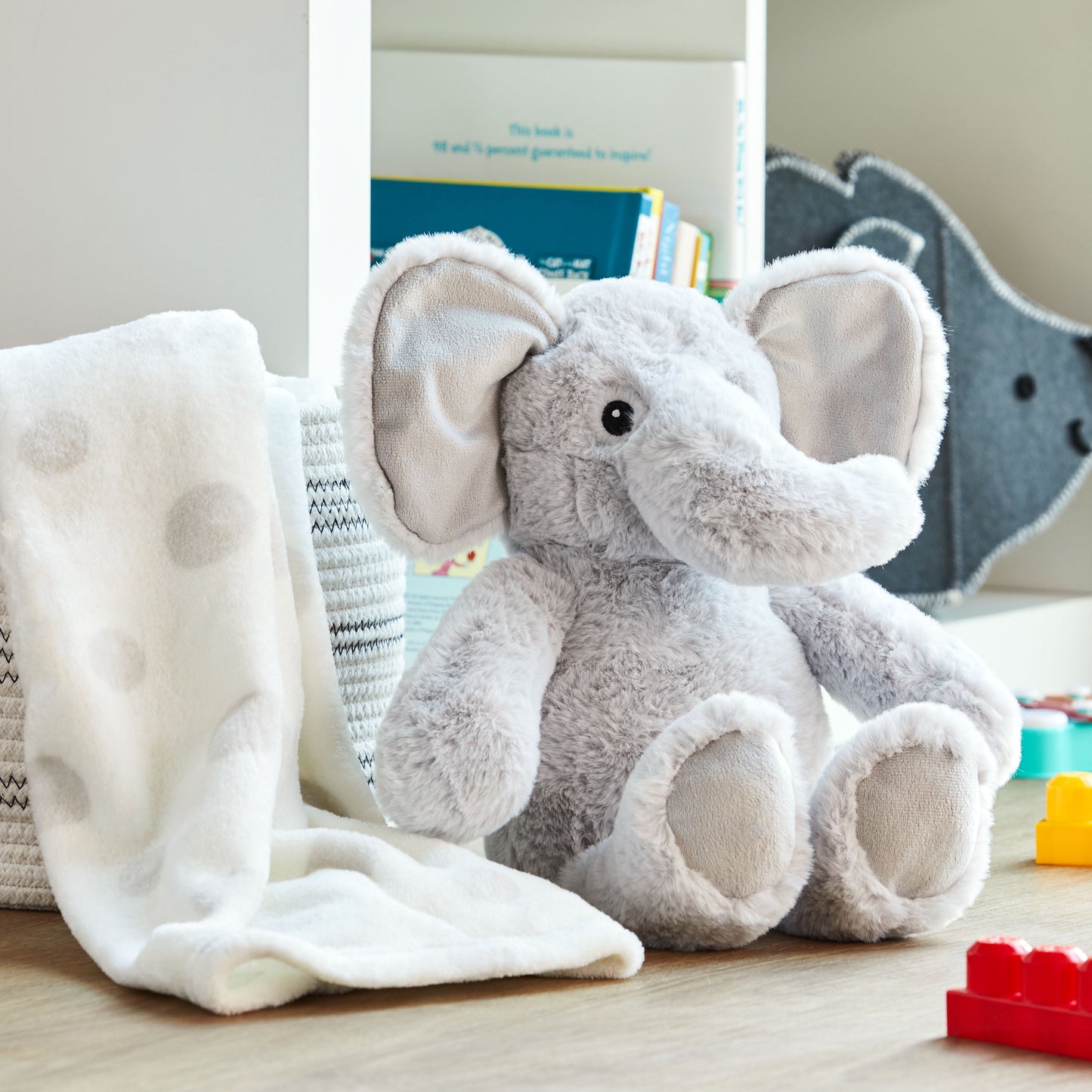 Baby & Toddler White & Gray Dots Blanket and Plush Elephant Toy Set for Baby Boy or Baby Girl