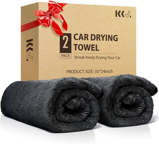 2-Pack Microfiber Towels for Cars (35"X 24") Extra Large Ultra Absorbent Car Drying Towel for Cars and Trucks, without Streaks, Scratches, or Water Spots