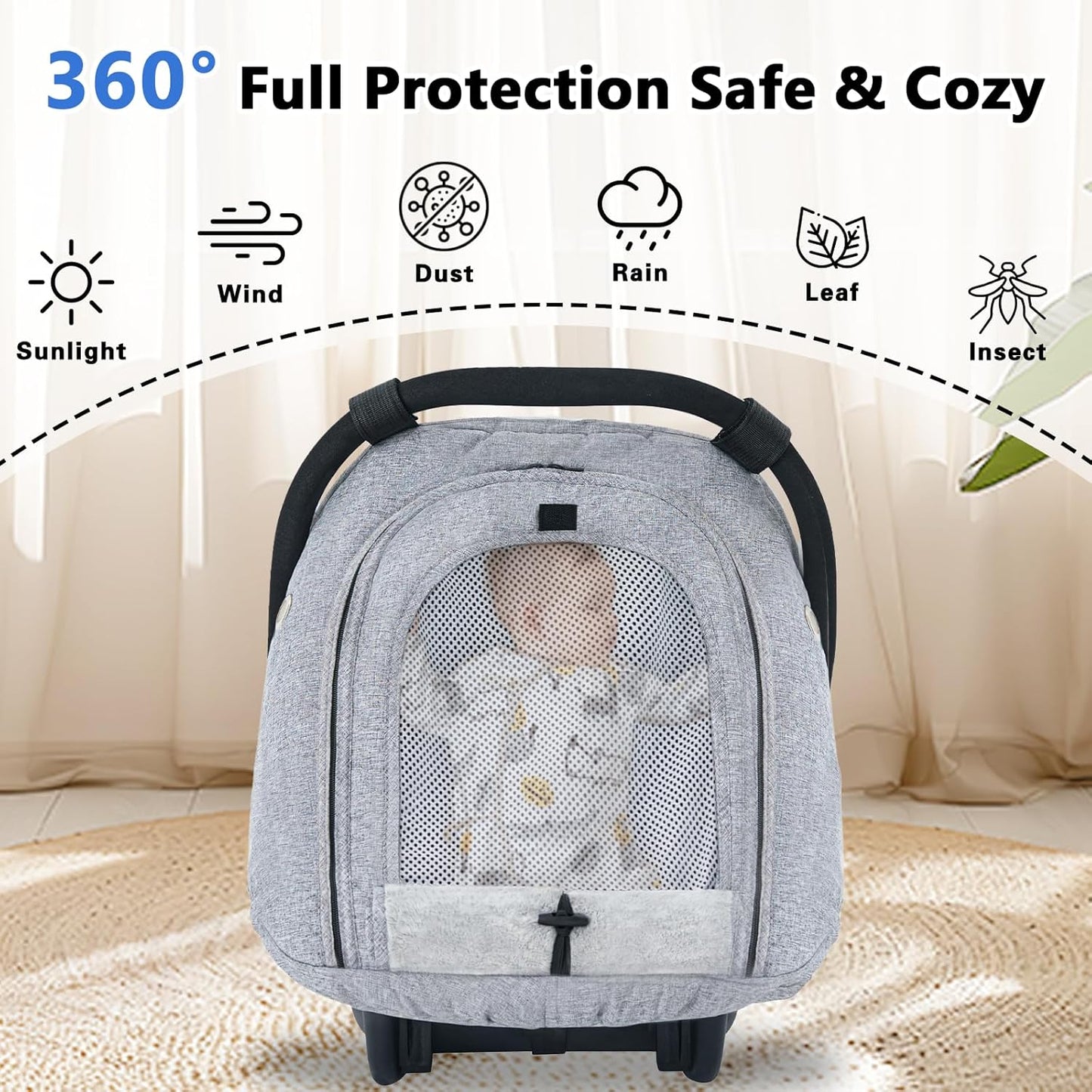 Winter Car Seat Cover for Baby Carseat with Mesh Window(Grey),Infant Warm&Cozy Car Seat Covers Baby for Travel, Waterproof Carseat Cover for Babies.