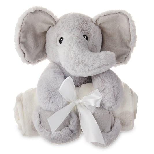 Baby & Toddler White & Gray Dots Blanket and Plush Elephant Toy Set for Baby Boy or Baby Girl