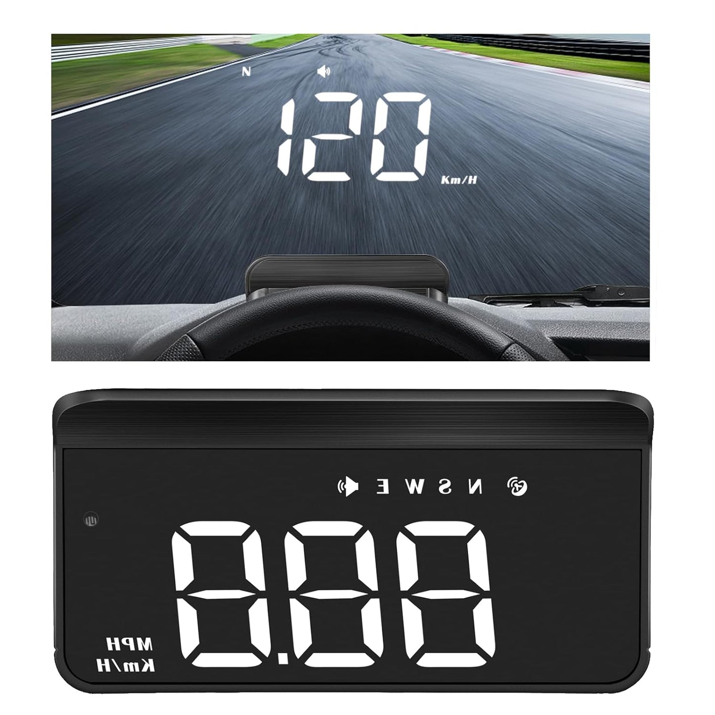 Windshield Head up Display for Car, Digital Speedometer for Car, HUD GPS Car Speedometer MPH with Travel Direction Function, and Overspeed Alarm, Fatigue Driving Alarm for All 5V Vehicles