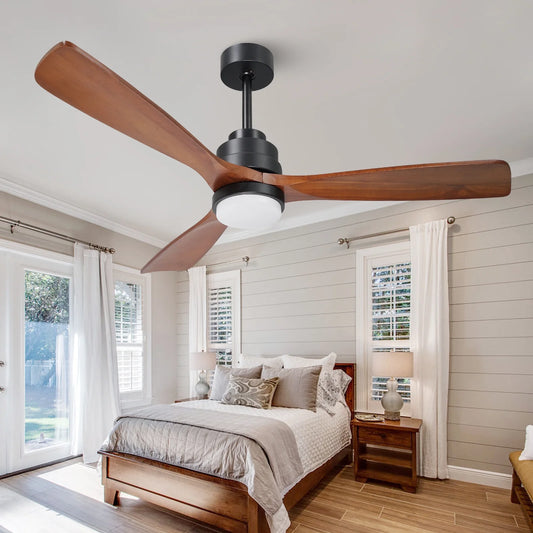 52 Inch Ceiling Fan with Light and Remote,3 Blades Wood Red Brown for Outdoor Patio,Indoor