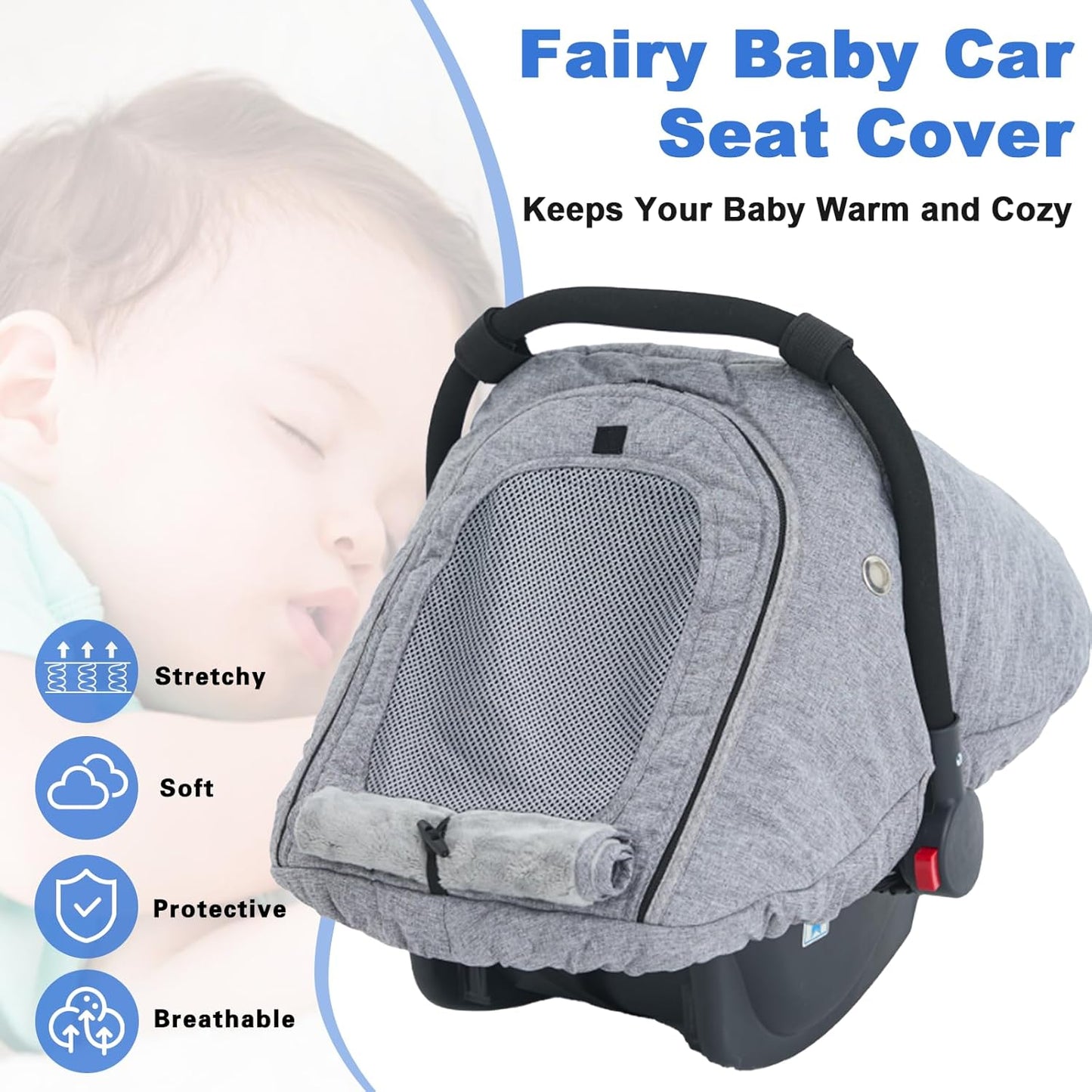 Winter Car Seat Cover for Baby Carseat with Mesh Window(Grey),Infant Warm&Cozy Car Seat Covers Baby for Travel, Waterproof Carseat Cover for Babies.