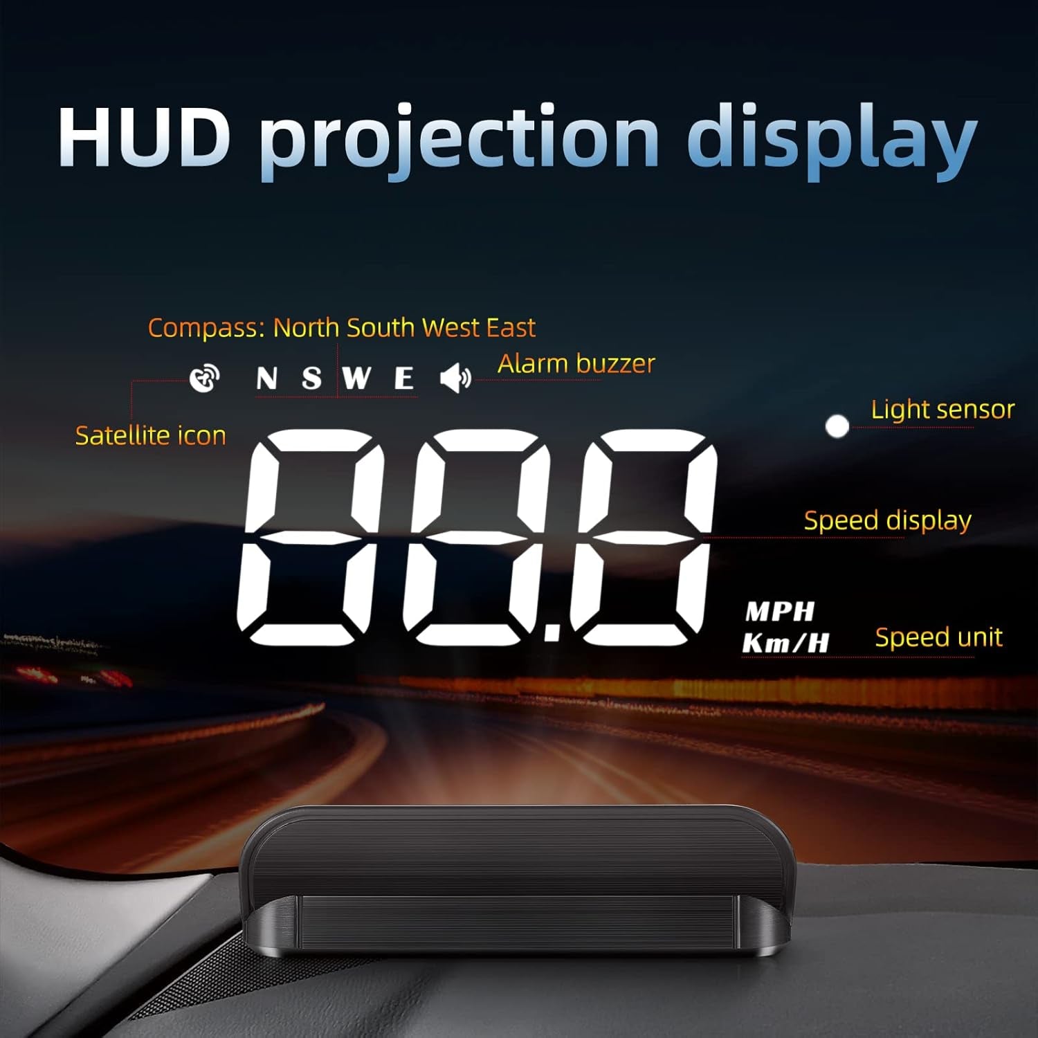 Windshield Head up Display for Car, Digital Speedometer for Car, HUD GPS Car Speedometer MPH with Travel Direction Function, and Overspeed Alarm, Fatigue Driving Alarm for All 5V Vehicles